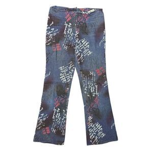 Y2K French Bazaar Mid Rise Graphic Text Denim Flare Jeans Size Medium
